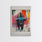 Bold Bison, Modern Southwest Art, Bull And Bear Art, Rustic Decor, Framed Canvas Print, Western Wall Art, Moody Art, Ranch Home Art