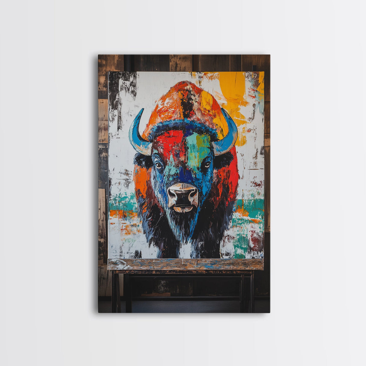 Abstract Bison, Graffiti Wall Art, Bold Colors, Rustic Wall Art, Framed Canvas Print, Farmhouse Art, Southwest Decor, Western Art