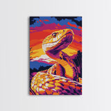 Rattlesnake Sunset, Bold Snake Art, Vibrant Southwest Decor, Wildlife Art, Nature Painting, Canvas Print, Living Room Art
