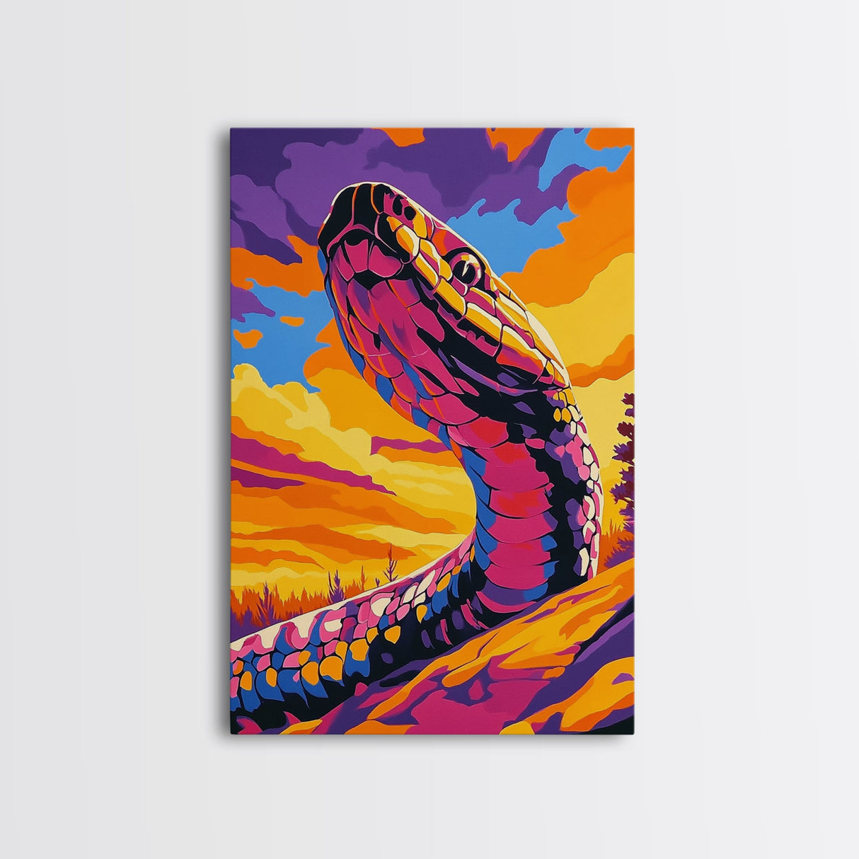 Desert Serpent, Colorful Snake Art, Southwest Wall Art, Boho Home Decor, Wildlife Painting, Framed Canvas Print, Rustic Art