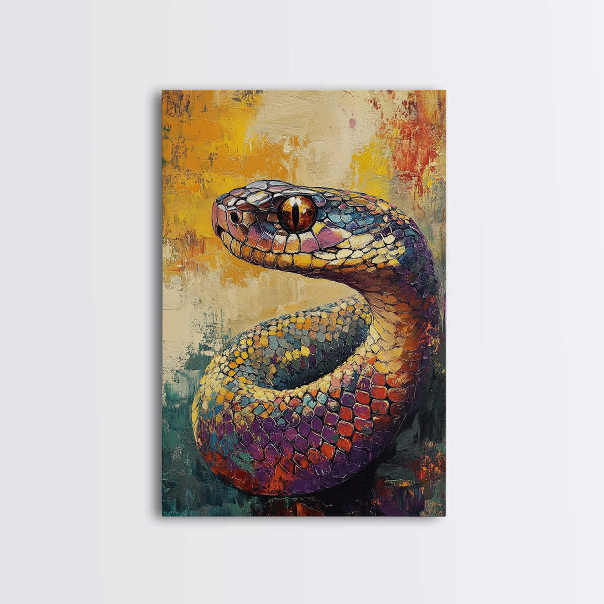 Snake Close-Up, Bold Reptile Painting, Southwest Art, Moody Animal Art, Desert Wall Art, Unique Home Decor, Canvas Print