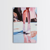 Woman at Beach, Coastal Art, Light Pink Wall Art, Boho Art, Minimalist Painting, Nautical Decor, Framed Canvas Print, Gift Idea