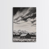 Rustic Cabin, Smoky Mountain Art, Black and White Landscape, Western Wall Art, Wabi Sabi Art, Farmhouse Decor, Canvas Print