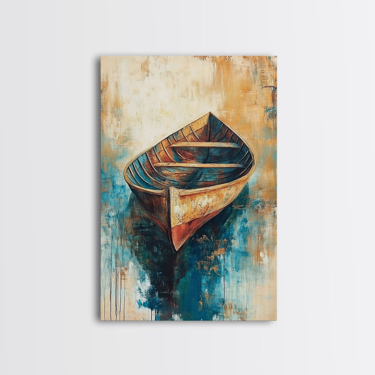 Rustic Rowboat, Nautical Decor, Canvas Print, Seascape Painting, Coastal Wall Art, Rustic Decor, Moody Art, Wabi Sabi Art