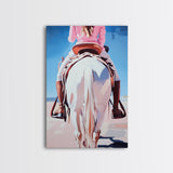 Cowgirl riding horse, vintage horse art, rustic wall art, southwest wall art, coastal cowgirl wall art, framed canvas print, moody art