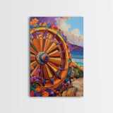 Wagon Wheel Art, Wildflower Painting, Rustic Wall Art, Framed Canvas Print, Boho Aesthetic, Southwest Decor, Farmhouse Art, Gift Idea