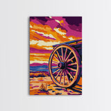 Vibrant Wagon Wheel, Pink Orange Wall Art, Boho Art, Framed Canvas Print, Southwest Aesthetic, Above Sofa Art, Rustic Decor, Gift Idea