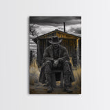 Cowboy, Rustic Barn, Moody Art, Southwest Wall Art, Farmhouse Art, Vintage Horse Art, Dark Romance Painting, Canvas Print, Gift Idea