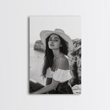 Coastal cowgirl wall art, boho art, framed canvas print, ocean photography, rustic decor, beach aesthetic, seascape painting, black and white art