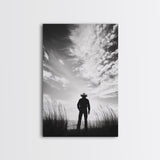 Lone Cowboy, coastal cowgirl wall art, moody art, western art, rustic decor, wabi sabi art, framed canvas print, extra wide art