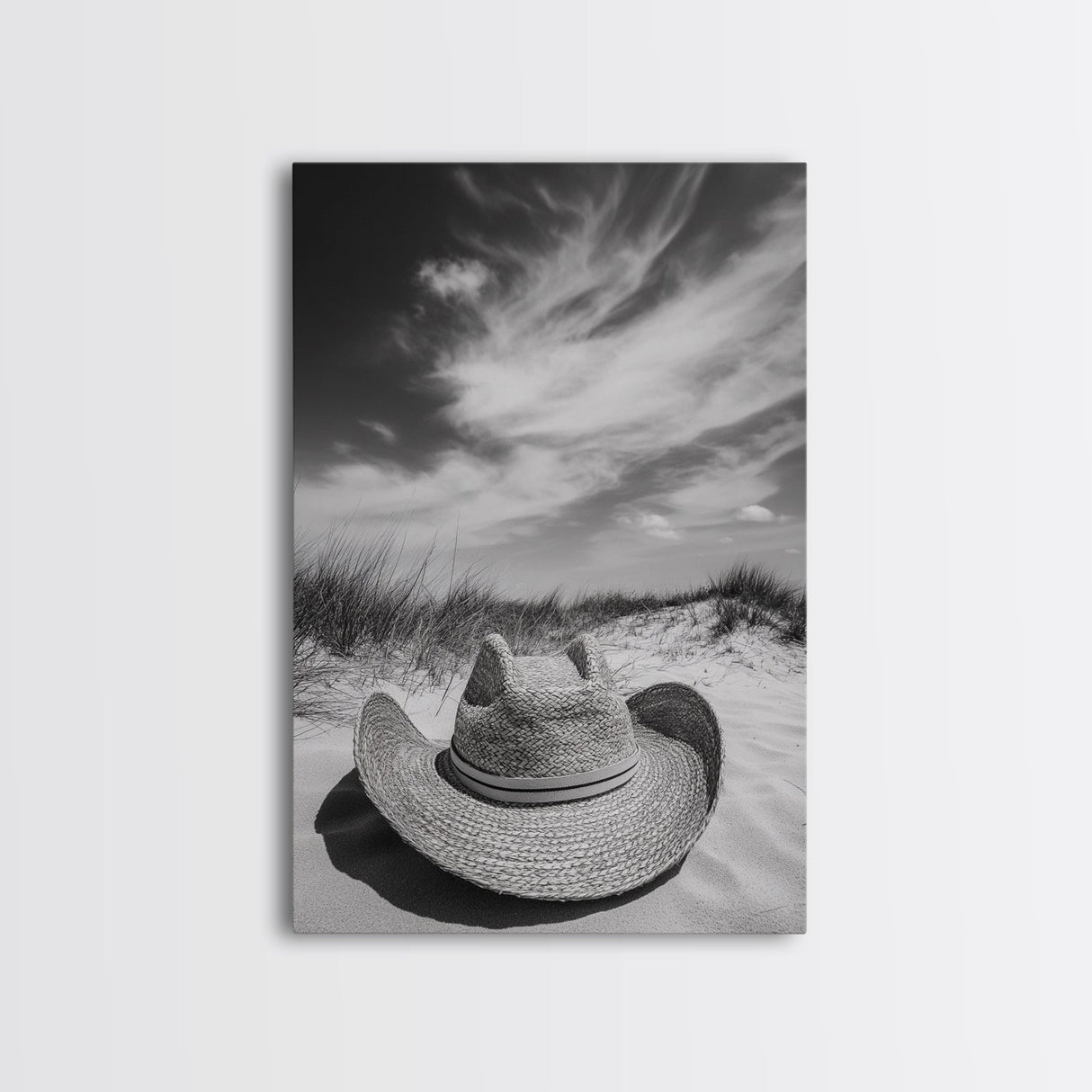 Straw Hat, coastal cowgirl wall art, wabi sabi art, beach photography, western decor, rustic art, framed canvas print, minimalist art