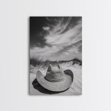 Straw Hat, coastal cowgirl wall art, wabi sabi art, beach photography, western decor, rustic art, framed canvas print, minimalist art