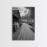 Fishing Dock, coastal decor, nautical wall art, seascape painting, rustic wall art, Nantucket painting, framed canvas print, horizontal art