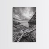 Nautical art, rope knot, coastal decor, moody art, wabi sabi art, rustic photography, living room art, canvas print, panoramic wall art