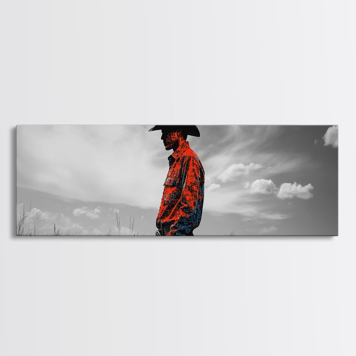 Cowboy Silhouette, Western Wall Art, Ranch Life Art, Moody Art, Southwestern Decor, Extra Wide Art, Rustic Wall Art, Canvas Print