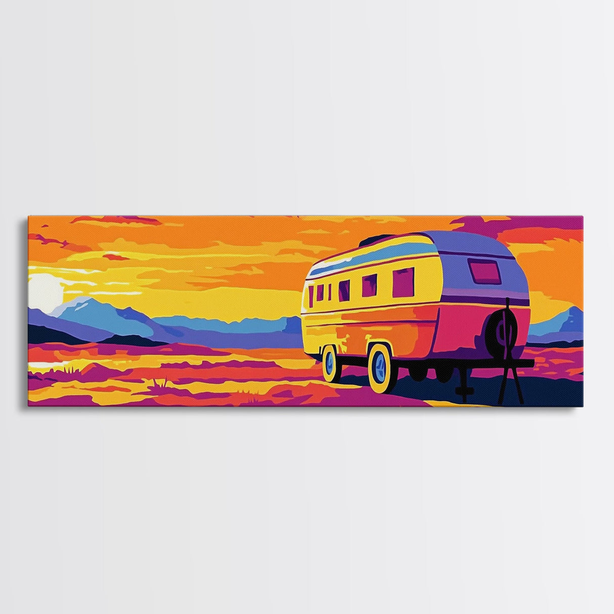 Camper, vintage Christmas, retro art, southwest wall art, extra wide art, gift idea for her, pink orange wall art, Canvas Print