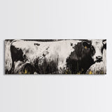 Black and White Cow, farmhouse art, rustic wall art, extra wide art, wabi sabi art, vintage horse art, Canvas Print