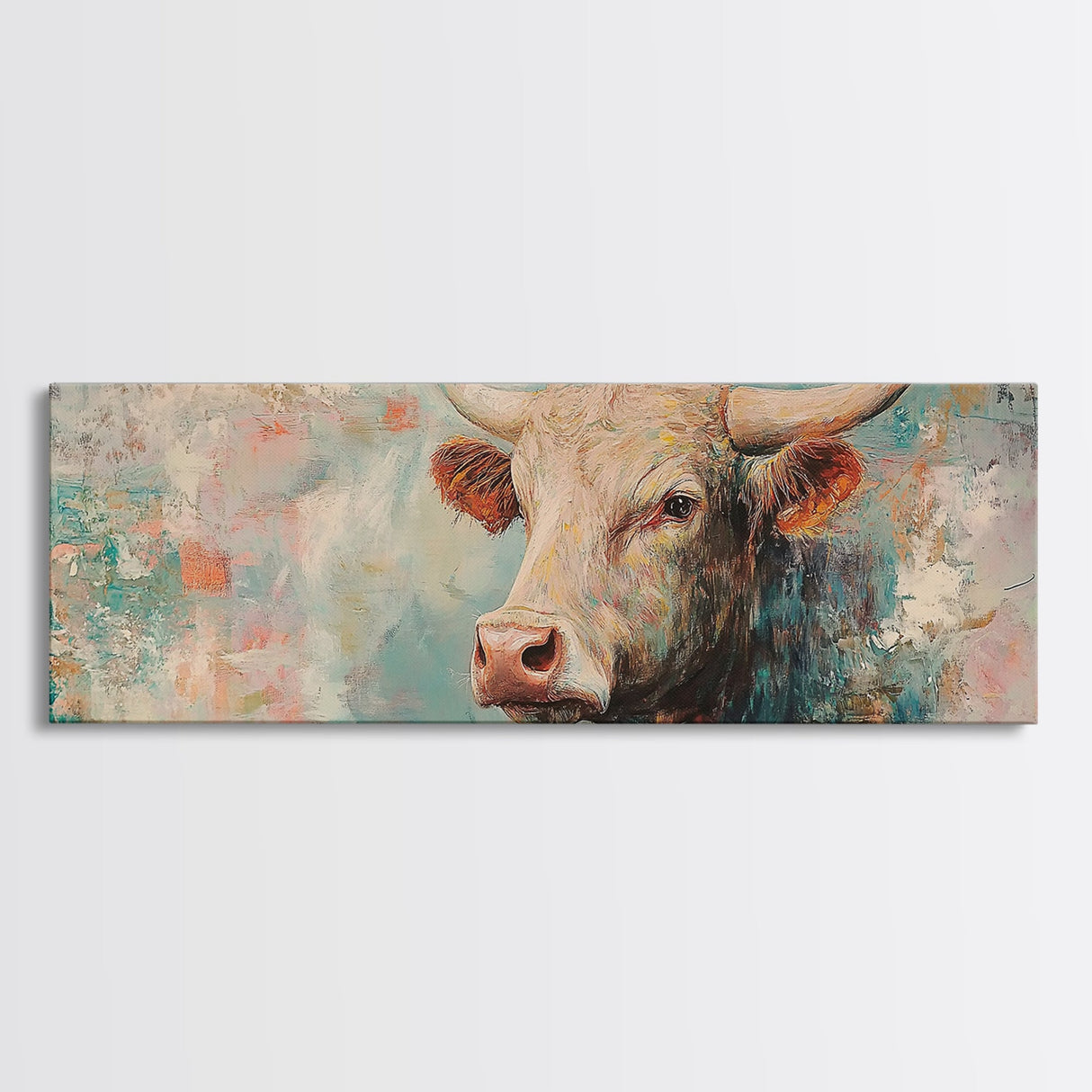Pastel Bull, bull and bear art, vintage horse art, rustic art, above bed wall art, southwest wall art, Framed Canvas Print