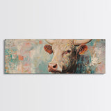 Pastel Bull, bull and bear art, vintage horse art, rustic art, above bed wall art, southwest wall art, Framed Canvas Print
