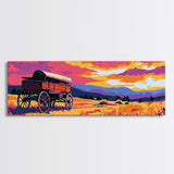 Prairie Wagon, rustic wall art, farmhouse art, cowboy painting, western decor, tall narrow art, panoramic painting, framed canvas print