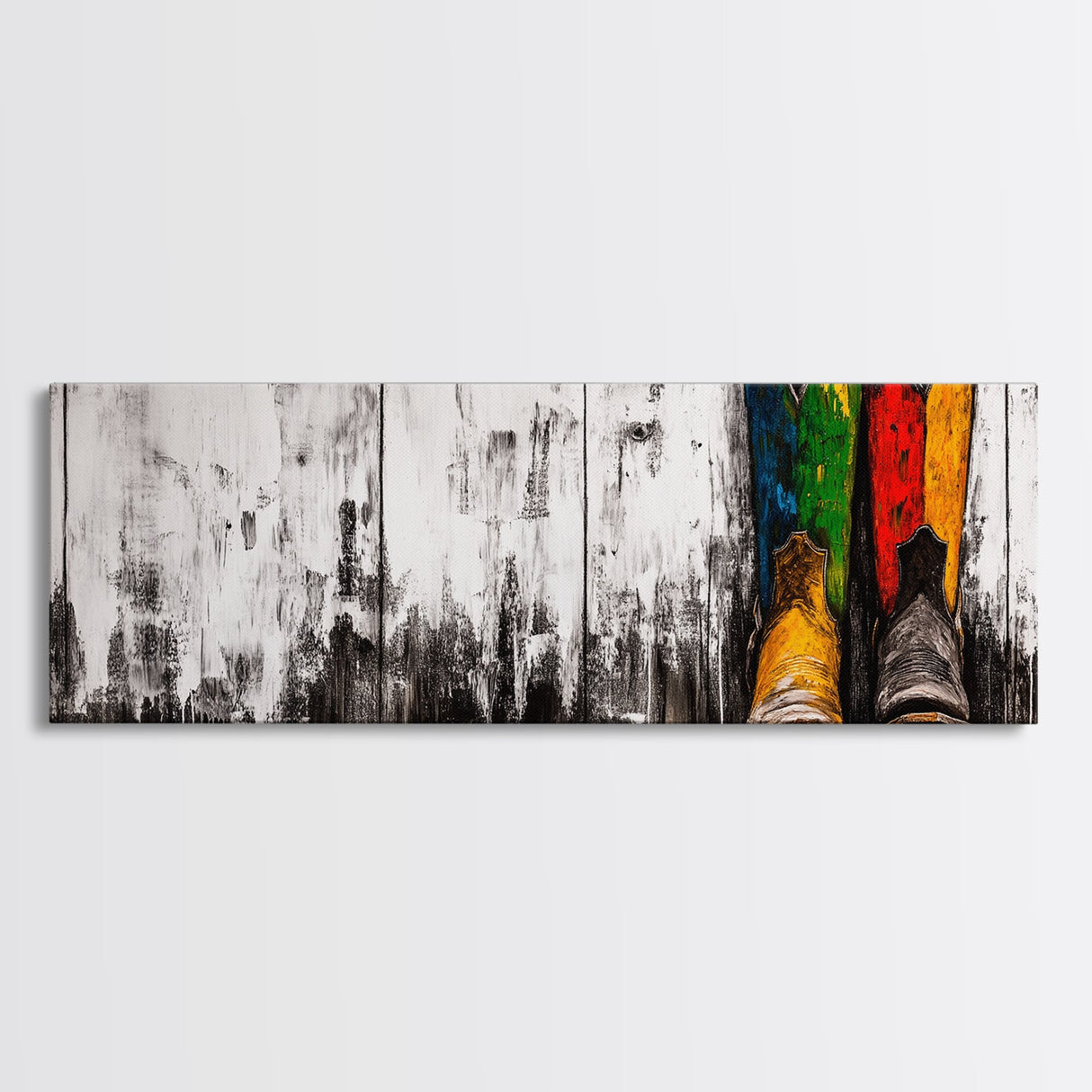 Western Boots, black cowgirl painting, rustic decor, farmhouse art, extra wide art, chicano art, Canvas Print, unique gift idea