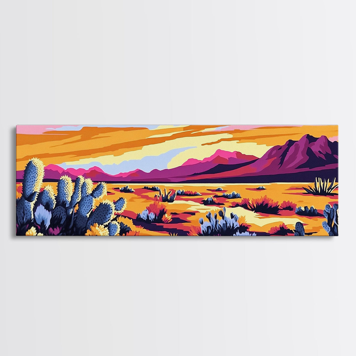 Pink Orange Wall Art, Framed Canvas Print, Extra Wide Art, Southwest Wall Art, Rustic Art, Desert Landscape Painting, Moody Art, Above Bed Art