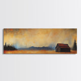 Rustic Wall Art, Framed Canvas Print, Barn Landscape Oil Painting, Moody Art, Extra Wide Art, Fall Decor, Living Room Art, Above Couch Art