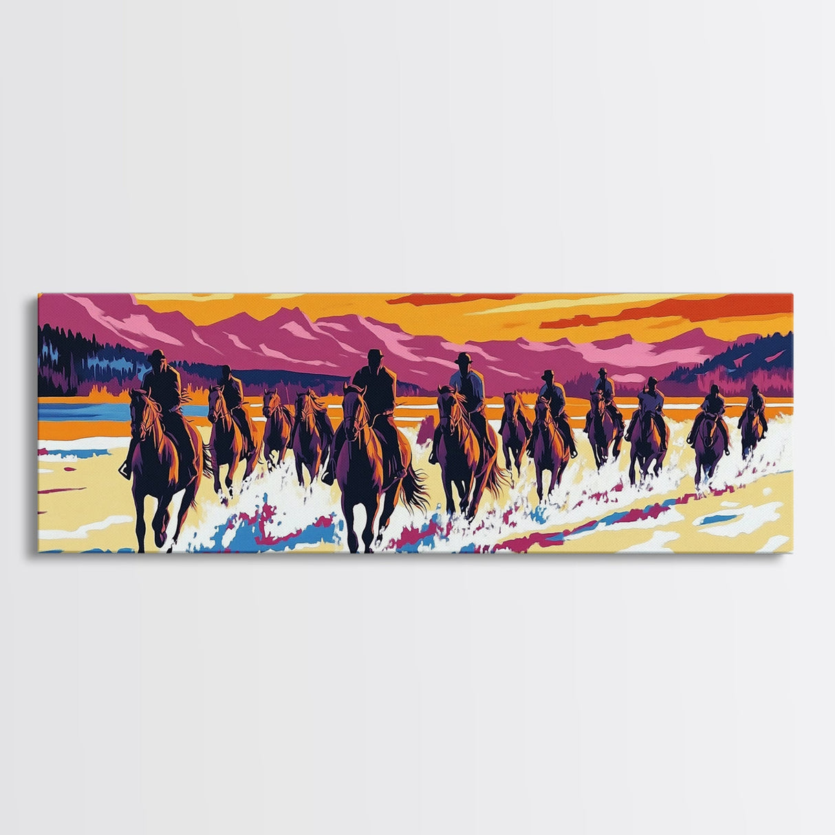 Cowboy Art, Framed Canvas Print, Southwest Wall Art, Vintage Horse Art, Rustic Wall Art, Extra Wide Art, Above Sofa Art, Gift Idea