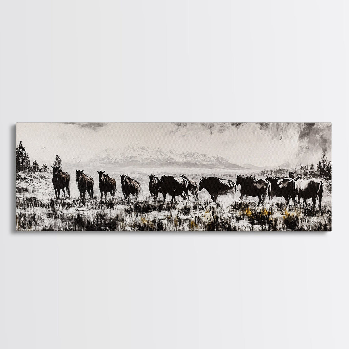 Black And White Wall Art, Framed Canvas Print, Vintage Horse Art, Rustic Wall Art, Extra Wide Art, Moody Art, Western Art, Above Bed Art