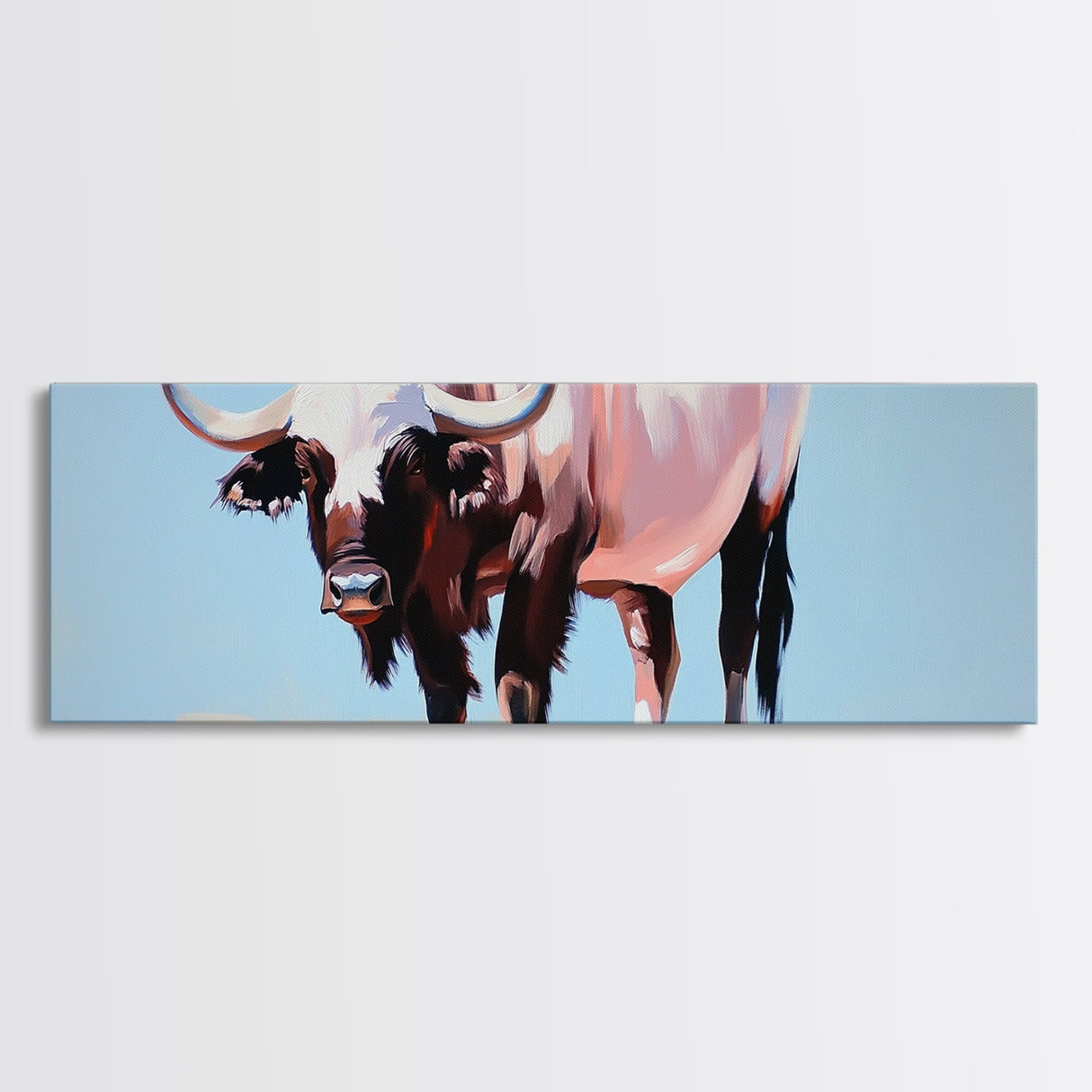 Bull art, black and white painting, rustic decor, western art, cowboy painting, above couch art, minimalist art, canvas print
