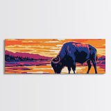 Buffalo painting, southwest wall art, rustic decor, pink orange wall art, cowboy art, above couch art, extra wide art, canvas print