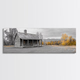 Log Cabin, Fall Art, Rustic Wall Art, Farmhouse Art, Cozy Cabin Art, Landscape Painting, Wabi Sabi Art, Above Couch Art, Framed Canvas Print