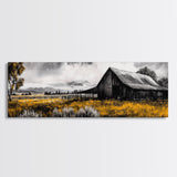 Western Ranch, barn landscape oil painting, rustic decor, farmhouse art, extra wide art, framed canvas print, above couch wall art