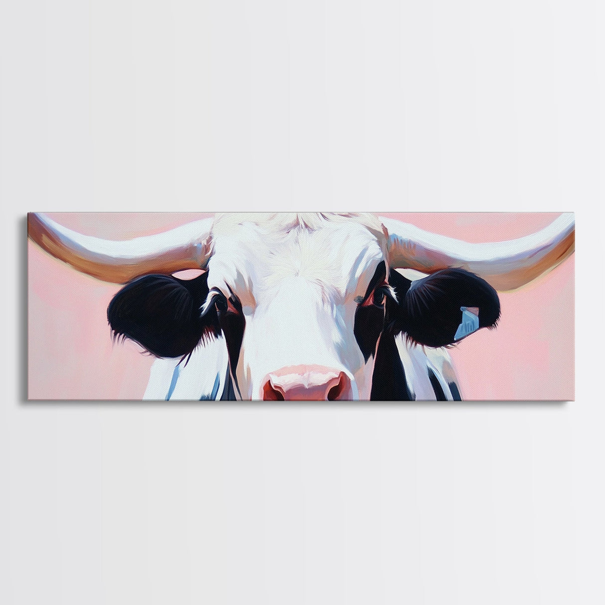 Black and White Cow Art, Light Pink Wall Art, Southwest Wall Art, Coastal Cowgirl Wall Art, Framed Canvas Print, Rustic Decor