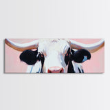 Black and White Cow Art, Light Pink Wall Art, Southwest Wall Art, Coastal Cowgirl Wall Art, Framed Canvas Print, Rustic Decor