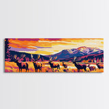 Vibrant Elk Painting, Sunset Mountain Art, Southwest Wall Art, Bold Color Art, Pink Orange Wall Art, Framed Canvas Print, Boho Art