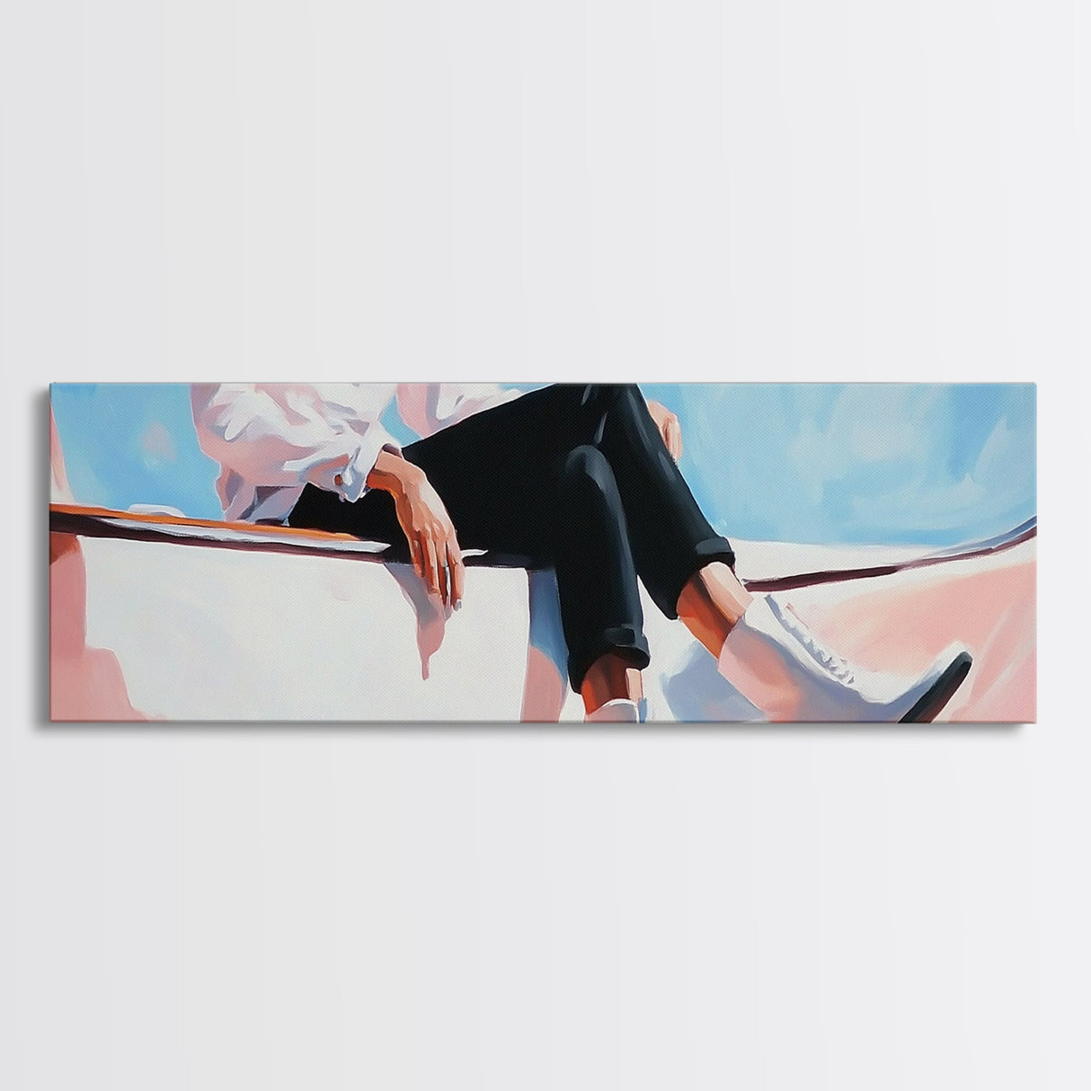 Coastal cowgirl, beach aesthetic, nautical decor, minimalist art, pastel painting, extra wide art, framed canvas print, surf wall art