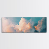 Cloud painting, sky wall art, soft pastel art, extra wide art, bedroom art, panoramic painting, framed canvas print, wabi sabi art