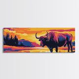 Buffalo painting, colorful animal art, rustic decor, extra wide art, framed canvas print, southwest wall art, landscape painting, wild west art