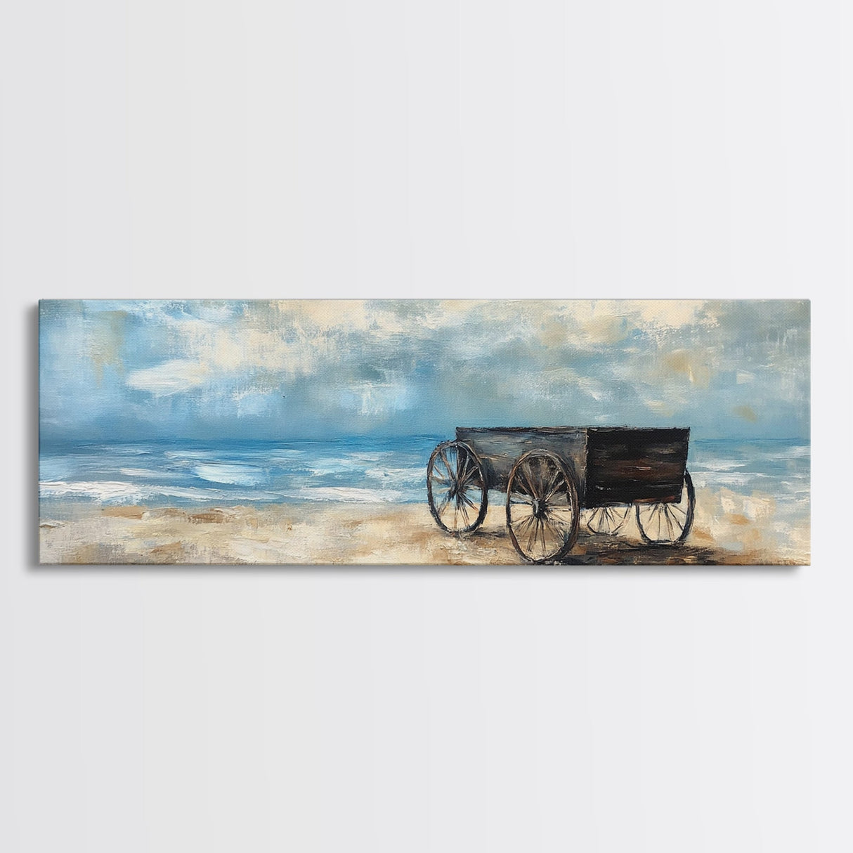 Western Wagon, desert art, cowboy decor, sunset painting, southwest wall art, extra wide panoramic art, framed canvas print