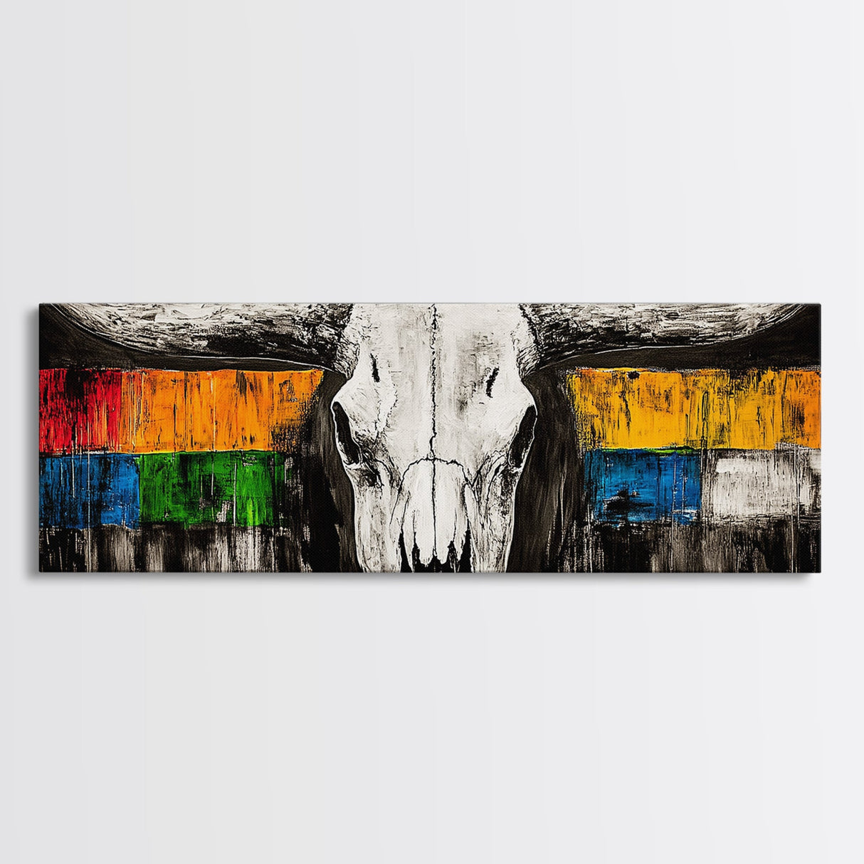 Western Skull, rustic wall art, skull art, farmhouse art, extra wide art, southwest wall art, bull and bear art, canvas print