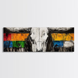 Western Skull, rustic wall art, skull art, farmhouse art, extra wide art, southwest wall art, bull and bear art, canvas print