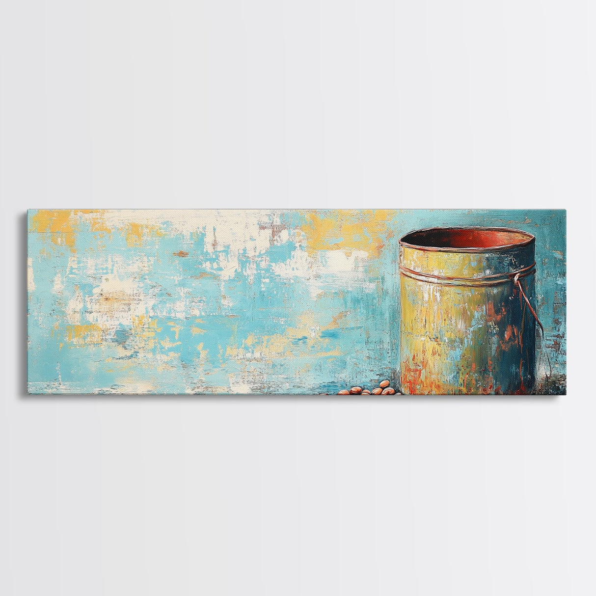 Rustic Tin, wabi sabi art, rustic wall art, teal wall art, farmhouse art, kitchen decor, Framed Canvas Print, above sofa art