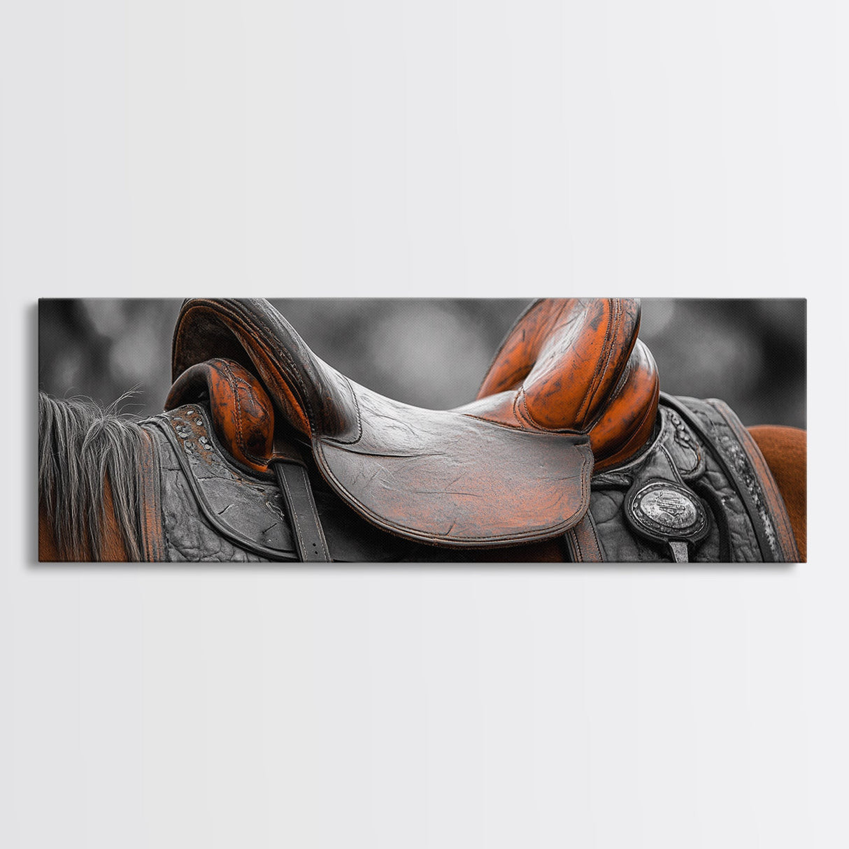 Leather Saddle, Vintage Horse Art, Rustic Wall Art, Horse Wall Art, Southwest Wall Art, Extra Wide Art, Framed Canvas Print, Boho Art
