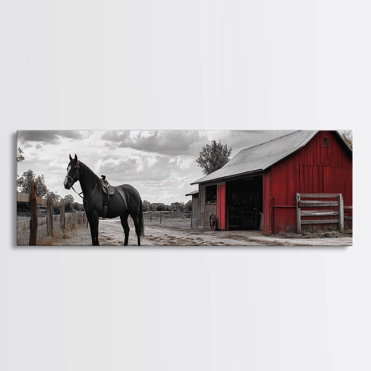 Barn Horse, Rustic Art, Farmhouse Art, Vintage Horse Art, Rural Wall Art, Extra Wide Art, Framed Canvas Print, Guest Room Art