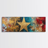 Golden Star, abstract art, bold colors, textured wall art, framed canvas print, mosaic wall art, extra wide art, above couch art