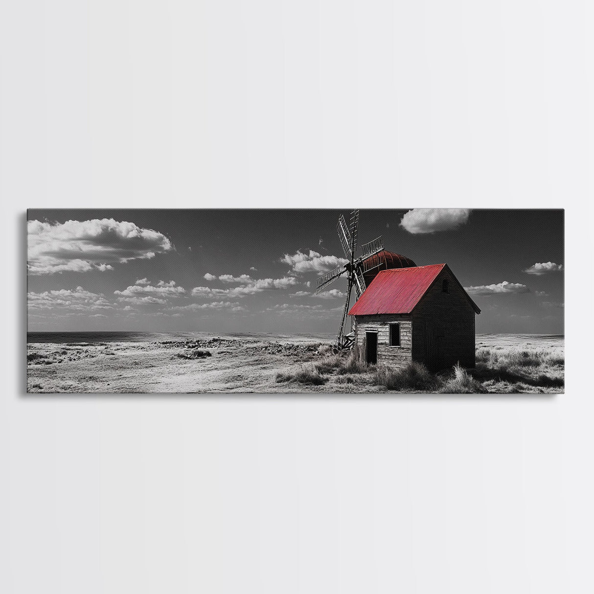 Windmill, Rustic Art, Southwest Wall Art, Farmhouse Art, Extra Wide Art, Wabi Sabi Art, Framed Canvas Print, Minimalist Art