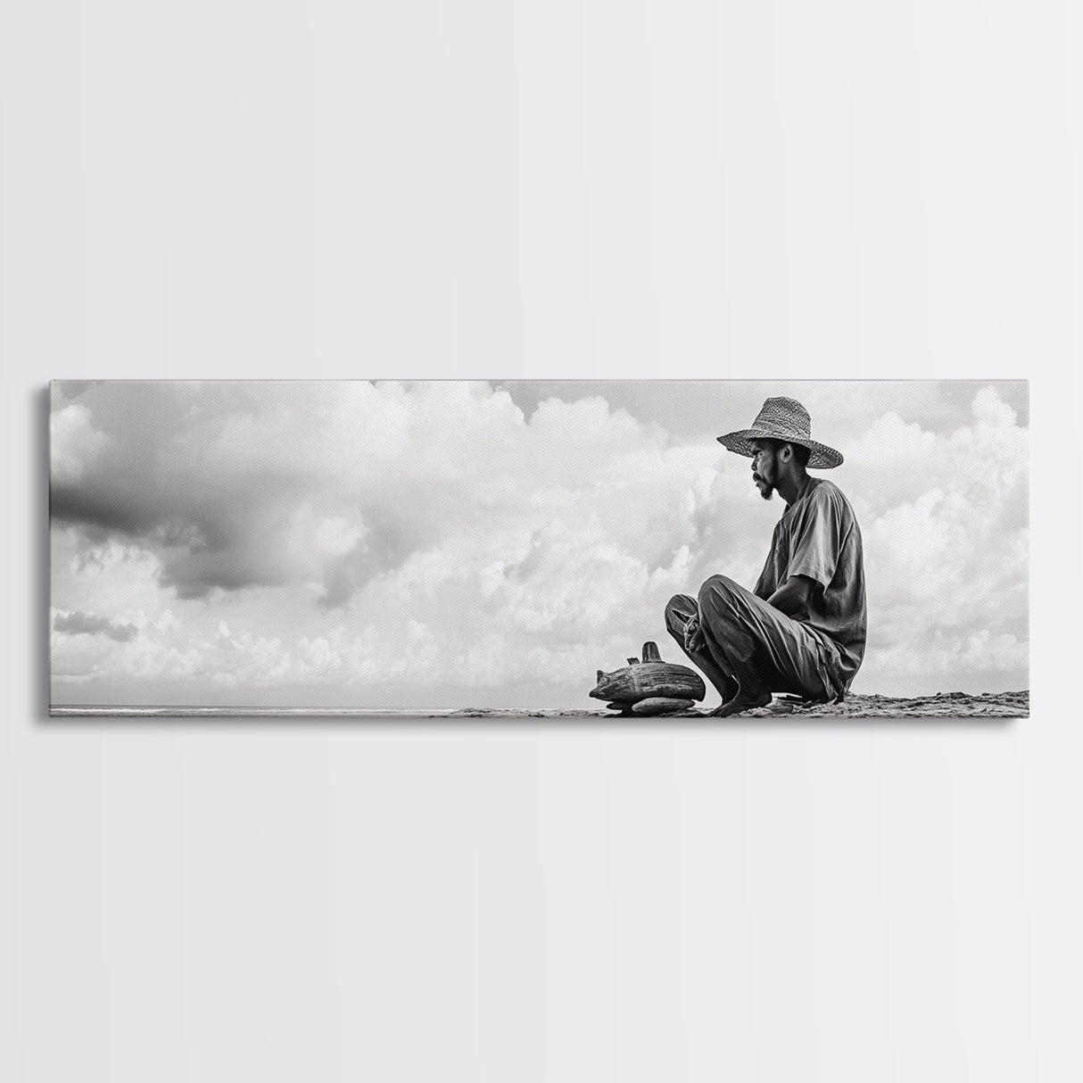 Man On Beach, Wabi Sabi Art, Framed Canvas Print, Coastal Landscape Art, Moody Art, Rustic Decor, Above Sofa Art, Minimalist Wall Art