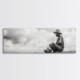 Man On Beach, Wabi Sabi Art, Framed Canvas Print, Coastal Landscape Art, Moody Art, Rustic Decor, Above Sofa Art, Minimalist Wall Art