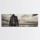 Cowboy Portrait, rustic wall art, moody art, black cowgirl painting, wabi sabi art, western decor, framed canvas print, extra wide art